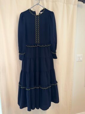 LK Bennett Navy Dress with Green Scallop Trim